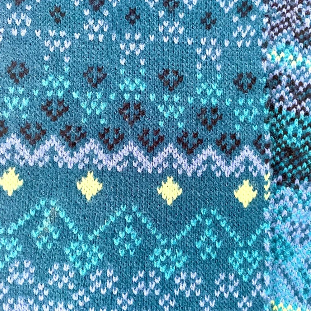 Eddie Bauer Fair Isle Blue‎ Green Fairisle Boho Fringe Scarf Rectangle Knit long